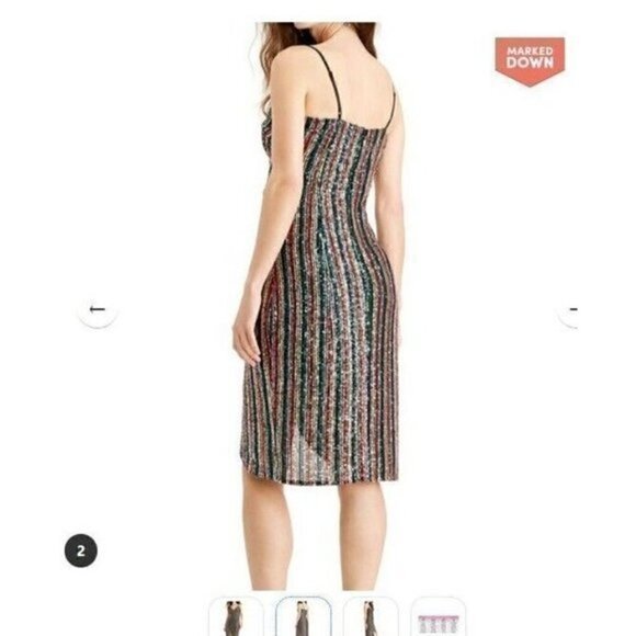 Betsey Johnson Womens Sheath Dress Multicolor Size 2 Sequin Striped Surplice - Picture 3 of 12